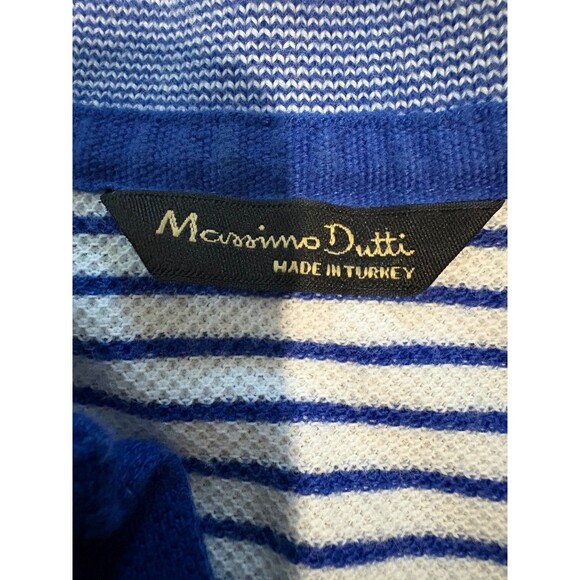 Massimo Dutti Blue White Striped Knit Polo Shirt Short Sleeve Retro Style Turkey - Picture 5 of 6